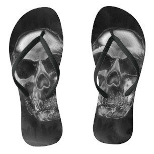 Chinelos Grunge Negro de Fumaça de Crânio Humano