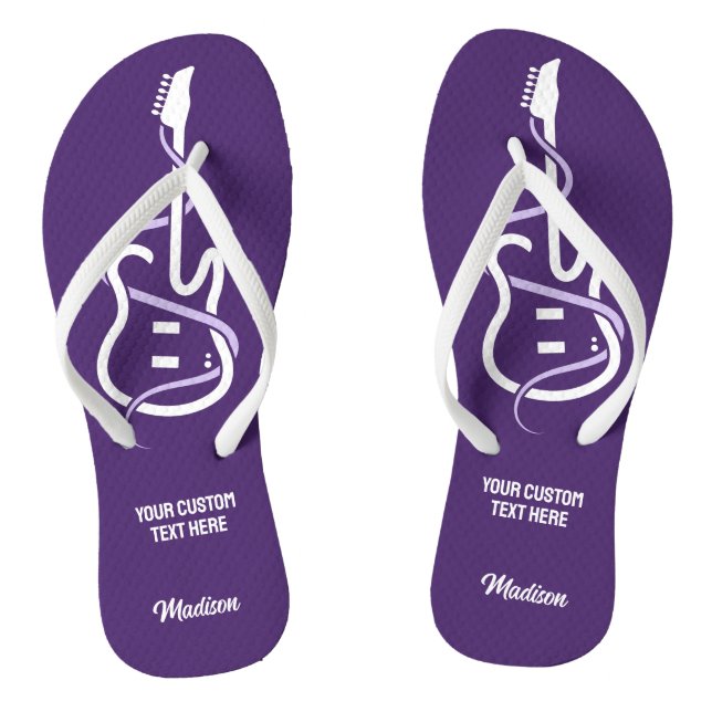 Chinelos Guitarra Estilizada de Nome e Texto Personalizada (Pé da cama)