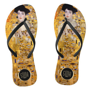 Chinelos Gustav Klimt Adele Portrait em Dourado com Monogra