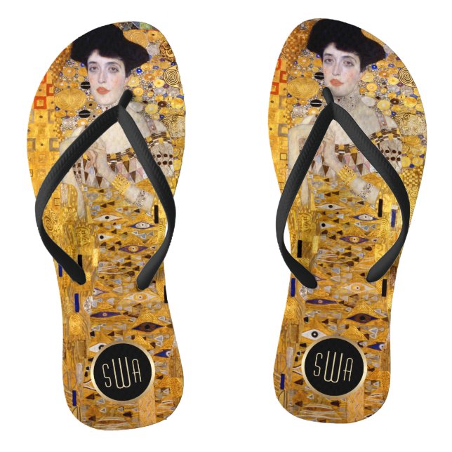 Chinelos Gustav Klimt Adele Portrait em Dourado com Monogra (Pé da cama)