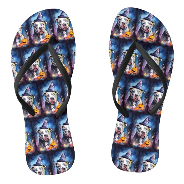 Chinelos Halloween American Staffordshire Com Pumpkins (Pé da cama)