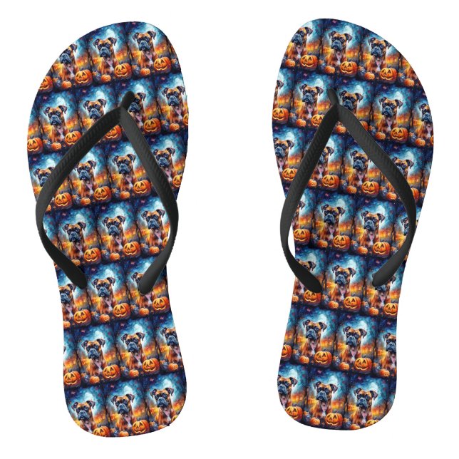 Chinelos Halloween Boxer Com Pumpkins Assustado (Pé da cama)