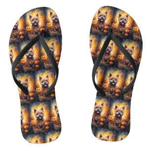Chinelos Halloween Cairn Terrier Com Pumpkins Assustado
