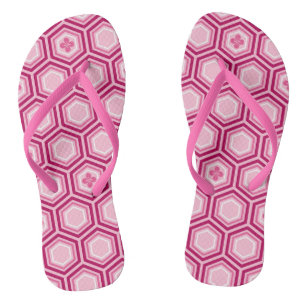 Chinelos Hexagonal Kimono Impressão, Borgonha e Rosa