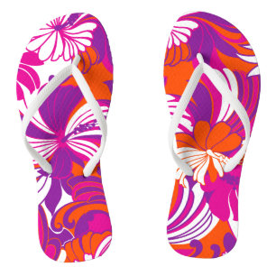Chinelos Hibiscus Jungle Havaiano Floral Tropical - Magenta
