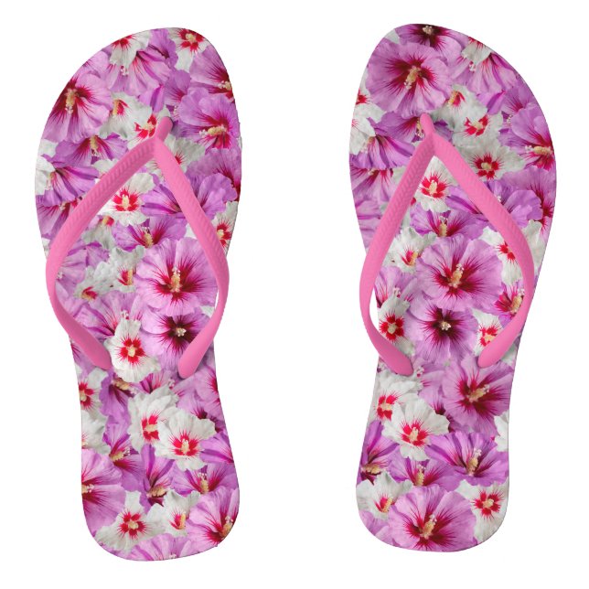 Chinelos Hibiscus - Padrão Chinês de Flor Rosa (Pé da cama)