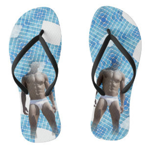 Chinelos Homem muscular SlipperyJoe, seis abdominais, branc