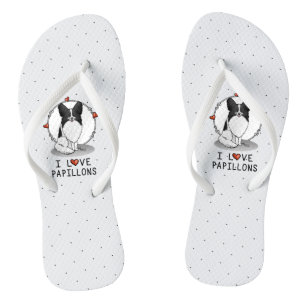 Chinelos I Love Papillons (branco e preto) Hearts Dogs Cute