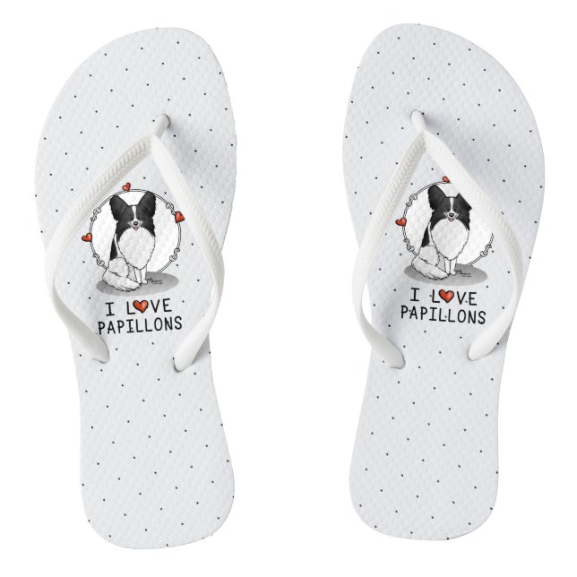 Chinelos I Love Papillons (branco e preto) Hearts Dogs Cute (Pé da cama)