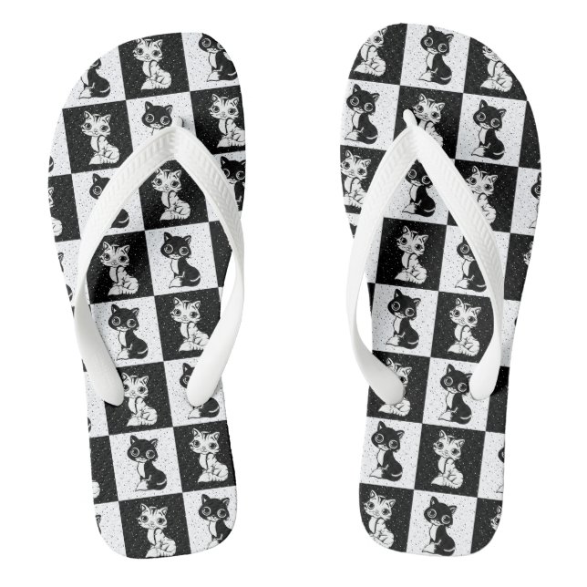 Chinelos Impressão de Bloco de Monograma Branco Preto (Pé da cama)