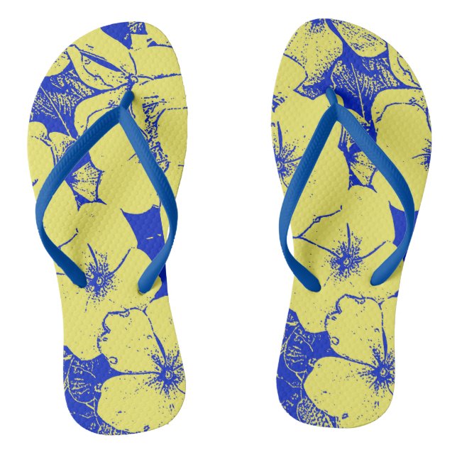 Chinelos Impressão de Flor Amarela Azul Tropical (Pé da cama)