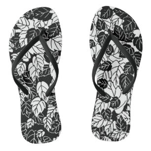 Chinelos Impressão de Folha Japonesa, Preto e Branco