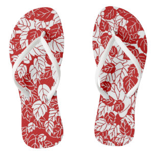 Chinelos Impressão de Folha Japonesa, Vermelho Escuro e Bra