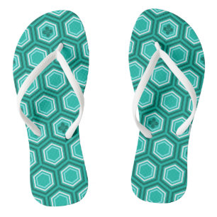 Chinelos Impressão de Kimono Hexagonal, Turquesa e Branco