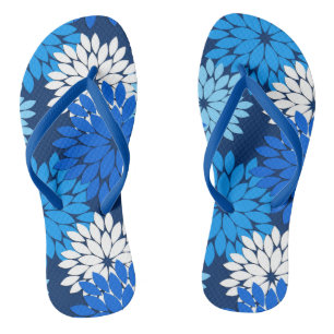 Chinelos Impressão de Quimono Floral Moderna, Azul, Água e 
