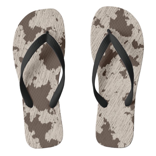 Chinelos Impressão de Vaca Falsa, Marrom e Creme (Pé da cama)