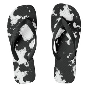 Chinelos Impressão de Vaca Faux, Preto e Branco