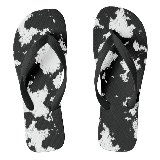 Chinelos Impressão de Vaca Faux, Preto e Branco (Pé da cama)