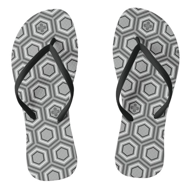 Chinelos Impressão Hexagonal Kimono, Cinza/Cinza e branco (Pé da cama)
