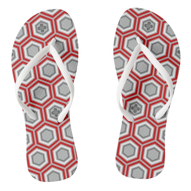 Chinelos Impressão Hexagonal Kimono, Vermelho e Cinzas/Cinz (Pé da cama)