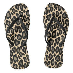 Chinelos Impressão Leopardo Preto e Prolongado