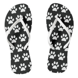 Chinelos Impressões de Patas de Cachorro Fofo Preto e Branc