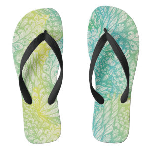 Chinelos Inclinação amarelo e azul do vintage floral