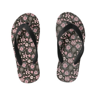 Chinelos Infantis Abóbora Rosa e Preta, Padrão de Teia e Rosa
