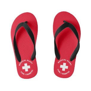 Chinelos Infantis Alerta Médico Personalizado Diabético Vermelho