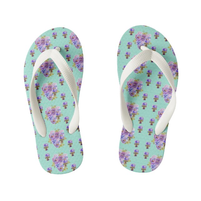 Chinelos Infantis Aqua Chique Pansy floral Flowers Beach Thongs (Pé da cama)
