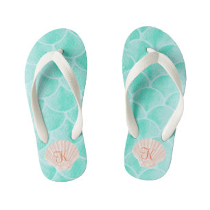 Chinelos Infantis Aqua Mermaid Scales   Seashell Personalizado Inici
