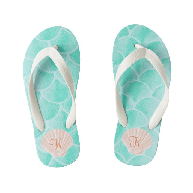 Chinelos Infantis Aqua Mermaid Scales | Seashell Personalizado Inici (Pé da cama)