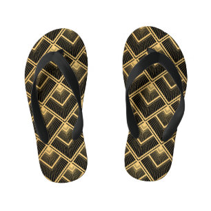 Chinelos Infantis Art Deco Black Dourado: Geométrico