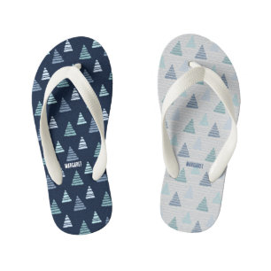 Chinelos Infantis Árvores de Natal azuis com padrão de cordas de miç