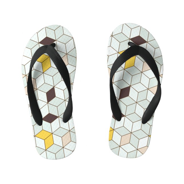 Chinelos Infantis Azulejos, padrão branco preto geométrico. (Pé da cama)