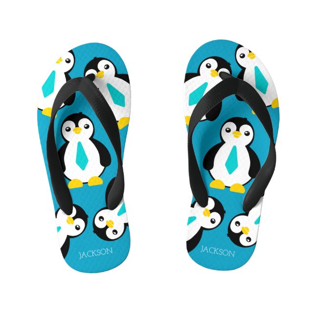 Chinelos Infantis Bebês Pinguins Fofos com Gravatas Azuis (Pé da cama)