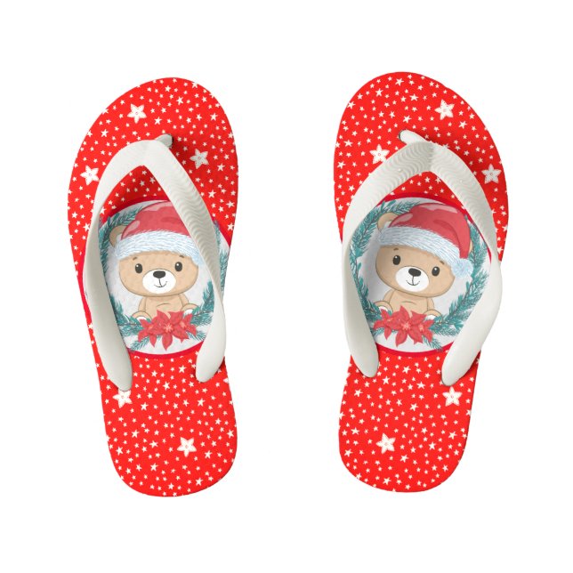 Chinelos Infantis Belo Urso Vermelho e Branco Natal (Pé da cama)