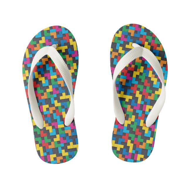 Chinelos Infantis Blocos Retro Tetris Padrão Sem Costura (Pé da cama)