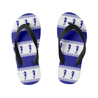 Chinelos Infantis Blue White Coastal Seahorses Stripes