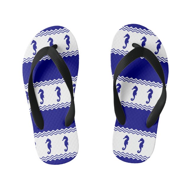 Chinelos Infantis Blue White Coastal Seahorses Stripes (Pé da cama)