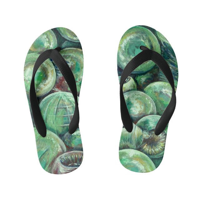 Chinelos Infantis Bolas de Natal Verdes (Pé da cama)