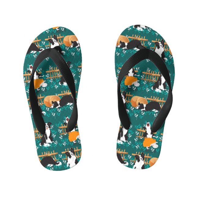 Chinelos Infantis Border Collie brincando com ovelha (Pé da cama)