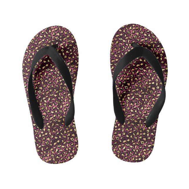 Chinelos Infantis Burgundy e Dourado Leopardo Série Design 1 (Pé da cama)