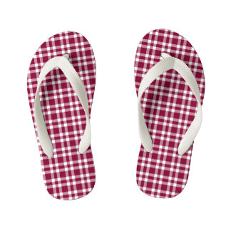 Chinelos Infantis Burgundy White Plaid Pattern