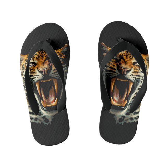 Chinelos Infantis Cabeça de ataque com picos-leopardo (Pé da cama)