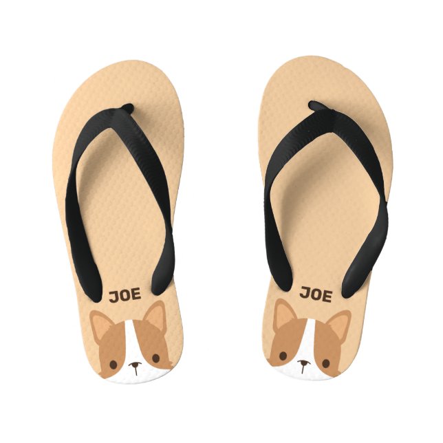 Chinelos Infantis Cachorro Corgi Fofo com Nome Personalizado  (Pé da cama)