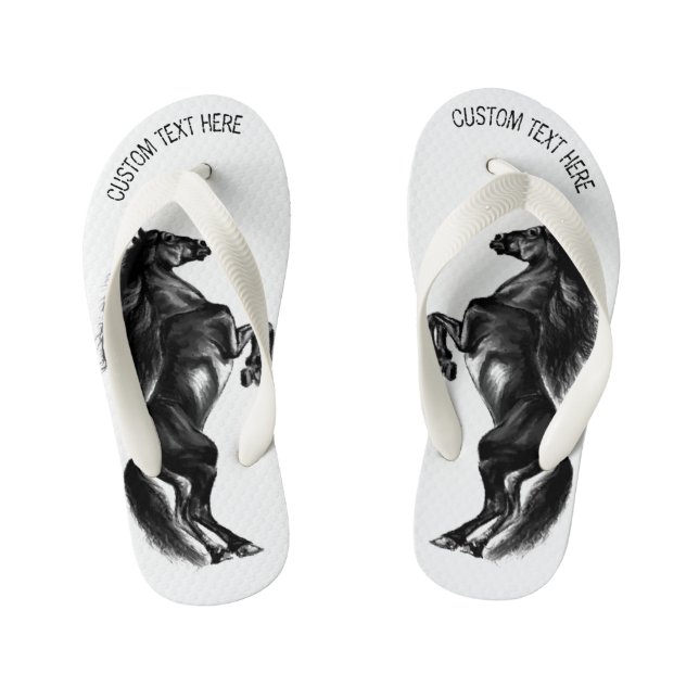 Chinelos Infantis Cavalo Preto e Preto - Desenho Preto e Branco (Pé da cama)