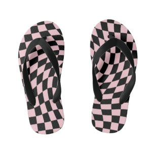 Chinelos Infantis Checkboard com dobra Retro Pastel Preto Checkup