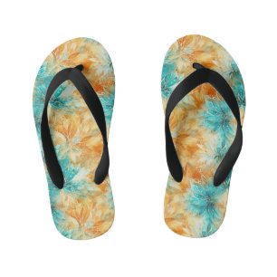 Chinelos Infantis Chic Turquoise Peach Orange Floral