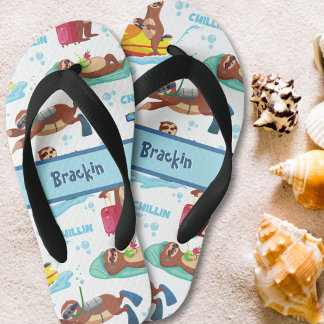 Chinelos Infantis Chillin Sloth no Padrão de Férias Personalizado